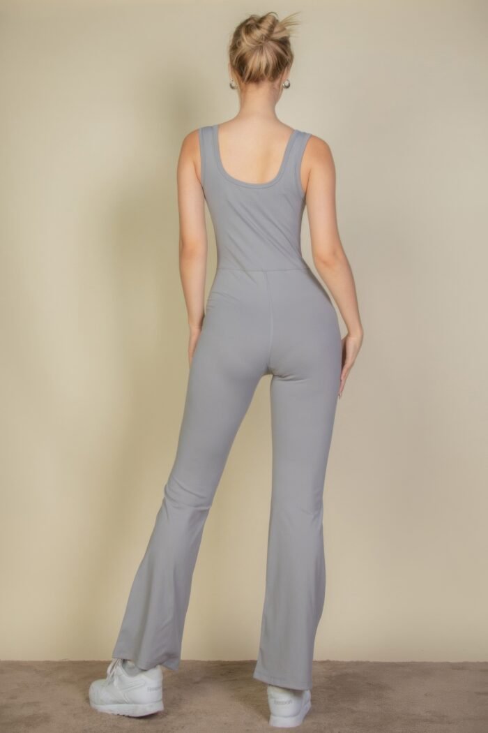 Solid flare leg sports jumpsuit