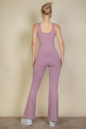 Solid Flare Leg Sports Jumpsuit Solid Flare Leg Sports Jumpsuit