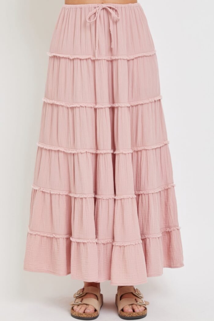 Cotton gauze tiered maxi skirt