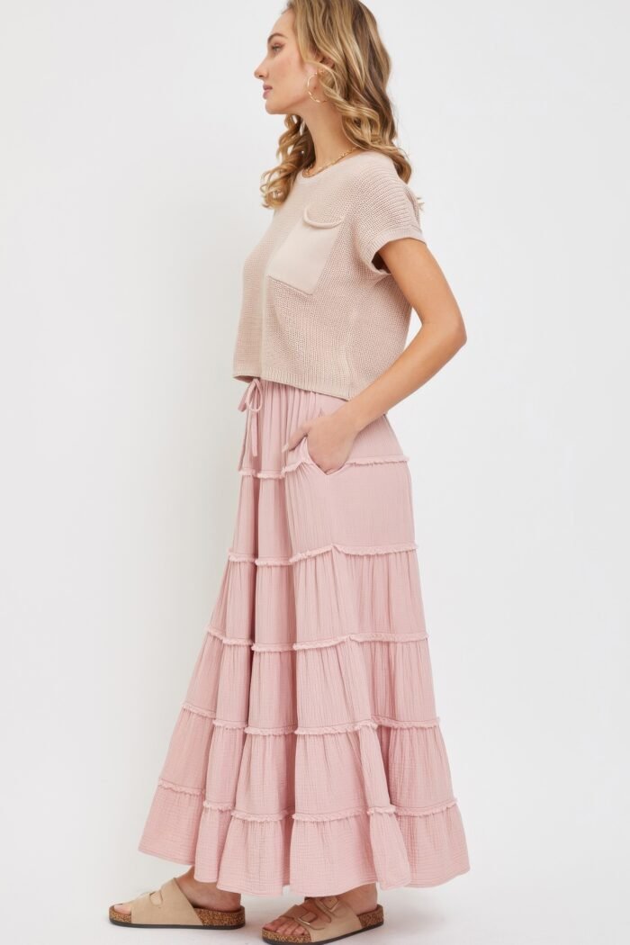 Cotton gauze tiered maxi skirt