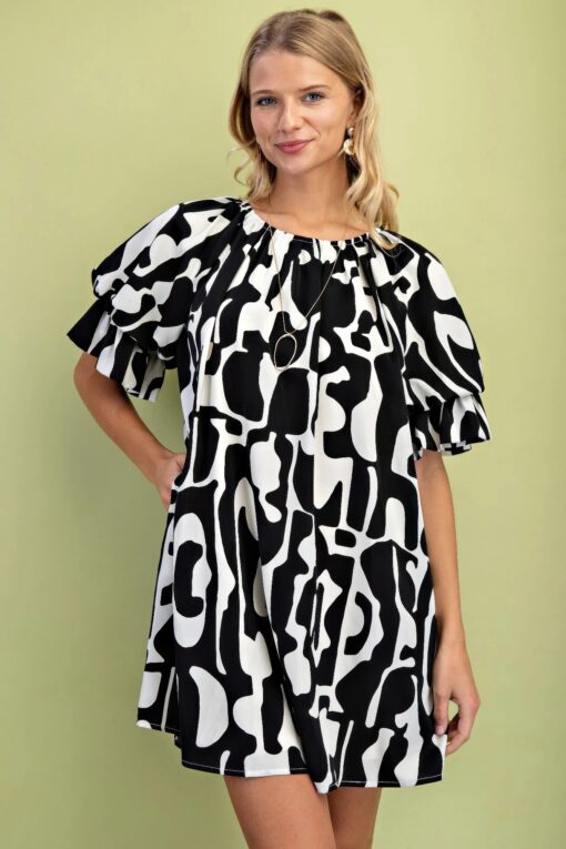 Loose Fit Mini Dress make a statement with this geometric print mini dress