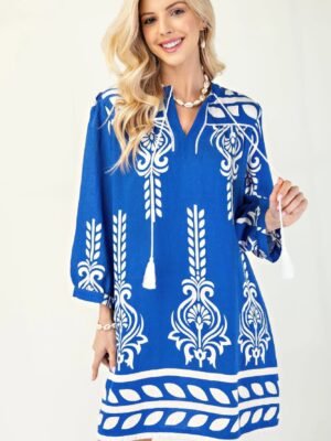 fringe hem tassel neckline dress