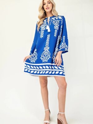 fringe hem tassel neckline dress