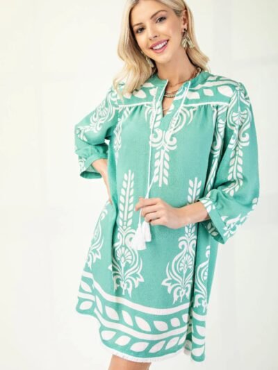 boho printed 3/4 sleeve dress