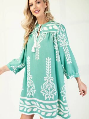 fringe hem tassel neckline dress