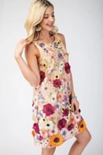 3D floral embroidered mini dress in white with sleeveless design and romantic detailing