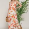 Floral Print Ruffle Slip Midi Dress