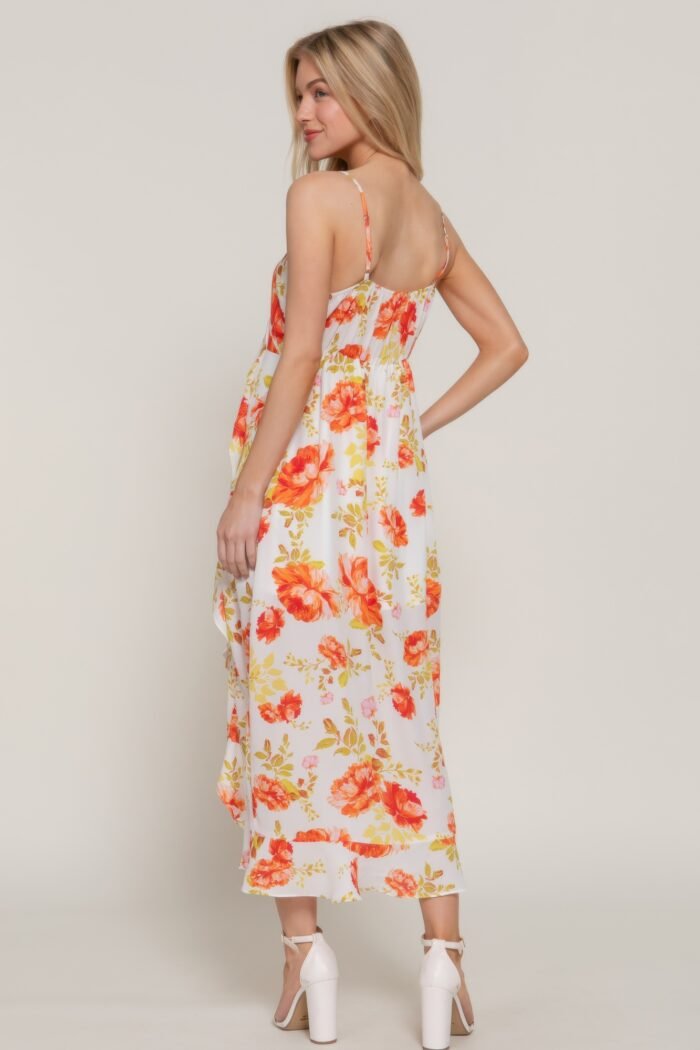 Floral print ruffle slip midi dress