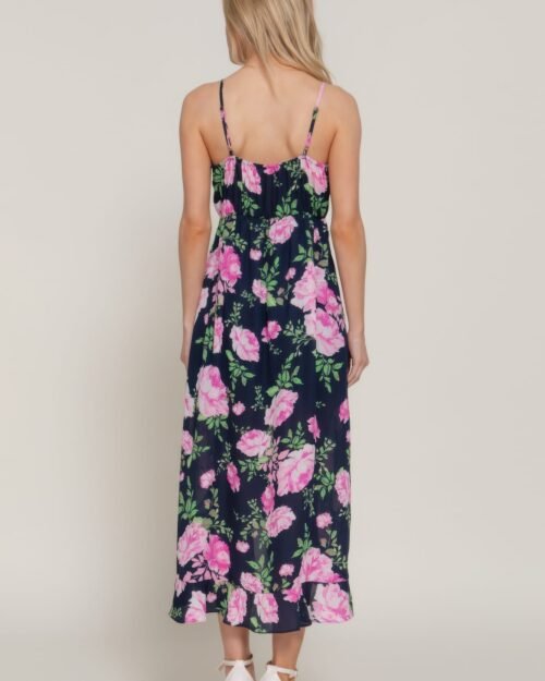 floral print ruffle slip midi dress
