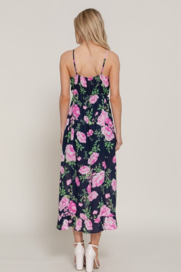Floral print ruffle slip midi dress