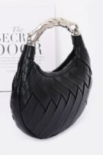 Faux Leather Braided Metal Handle Clutch - Image 2