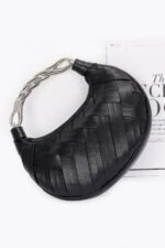 Faux Leather Braided Metal Handle Clutch - Image 3