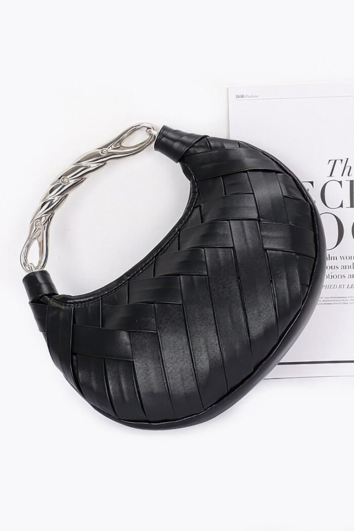 Faux leather braided metal handle clutch