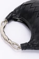 Faux Leather Braided Metal Handle Clutch - Image 4