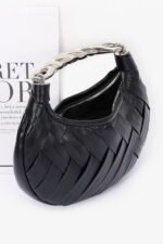 Faux Leather Braided Metal Handle Clutch - Image 5