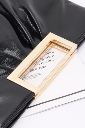 Faux Leather Metal Handle Clutch