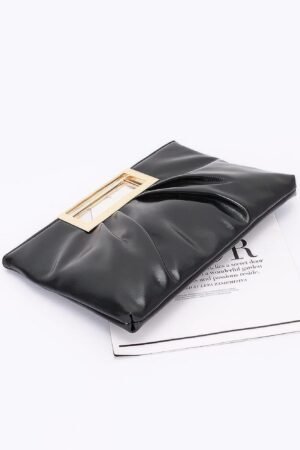 Faux Leather Metal Handle Clutch