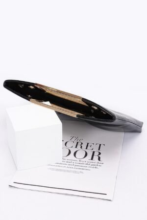 Faux Leather Metal Handle Clutch