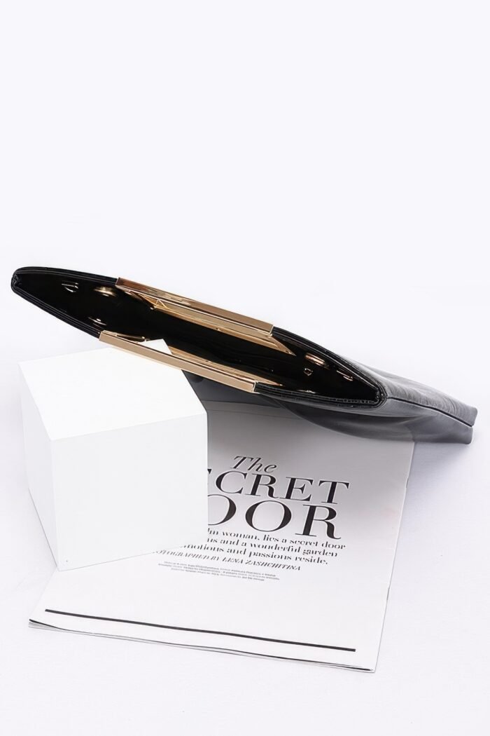 Faux leather metal handle clutch