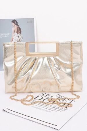 Faux Leather Metal Handle Clutch