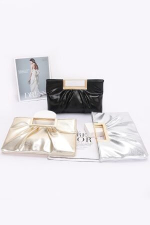 Faux Leather Metal Handle Clutch