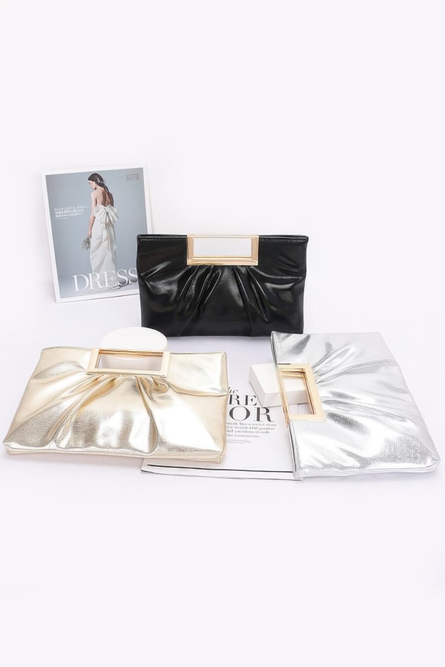 Faux leather metal handle clutch - image 9