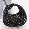 studded satin hobo bag with metal detail