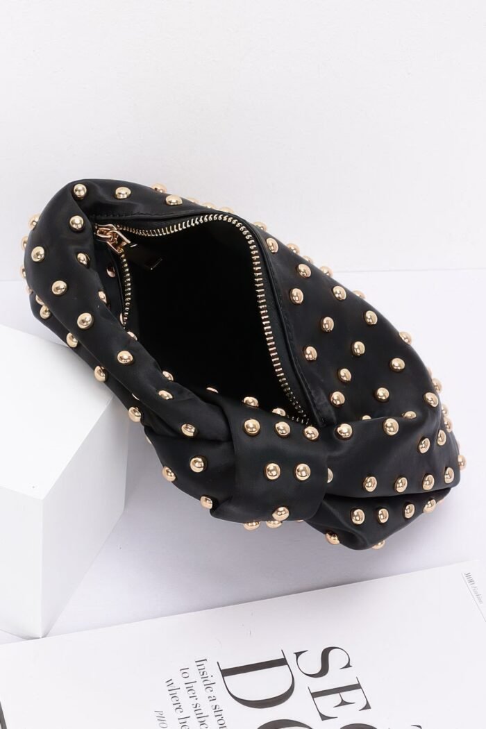Satin metal studded hobo bag