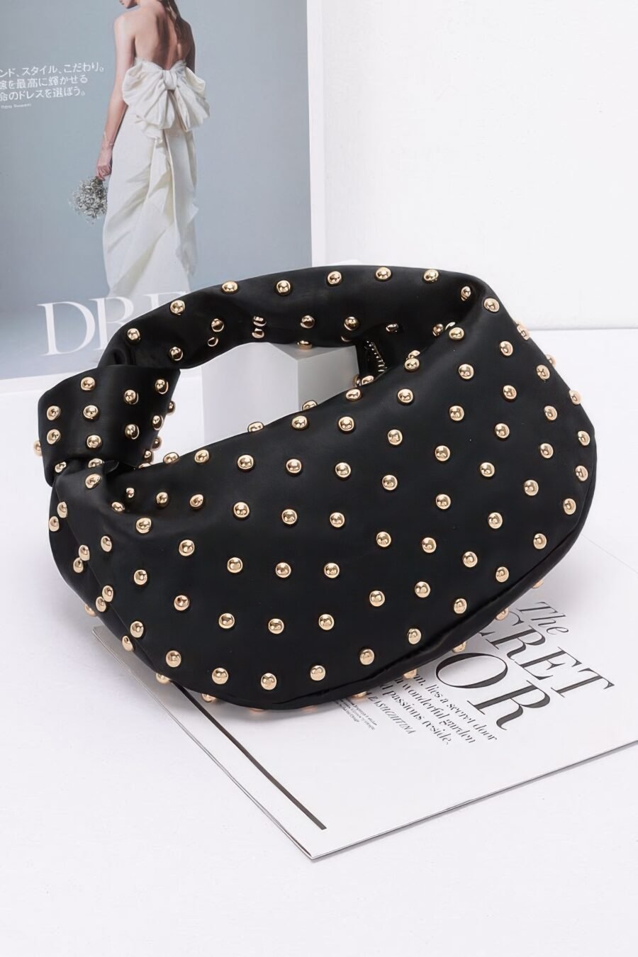 Satin metal studded hobo bag - image 3