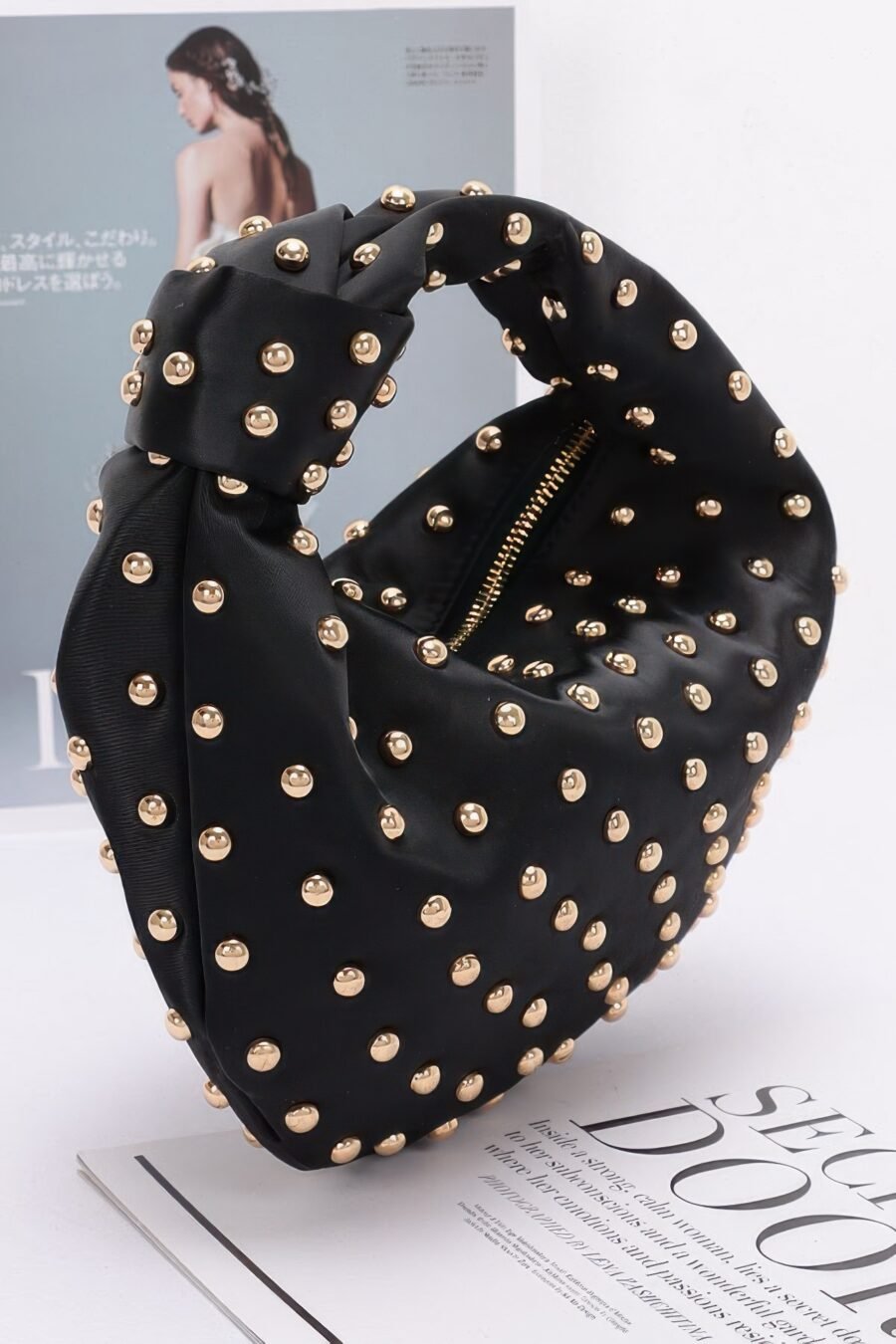 Satin metal studded hobo bag - image 4
