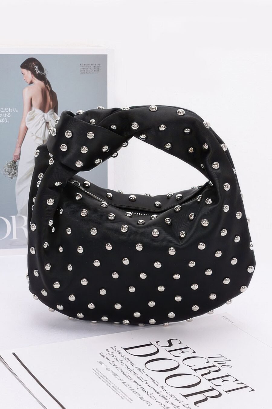 Satin metal studded hobo bag - image 7