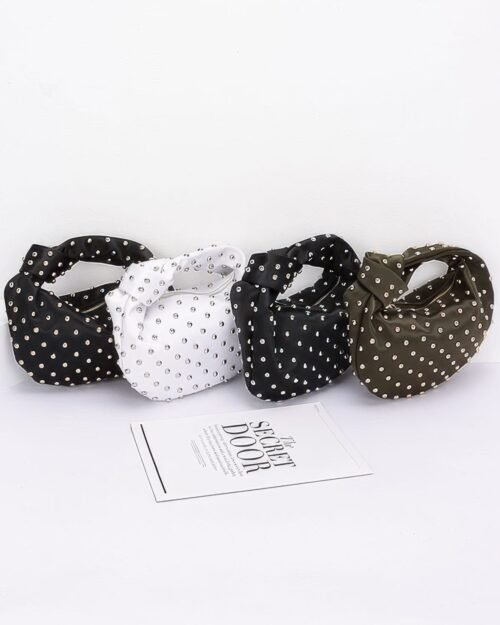 small black satin shoulder bag with metal studs