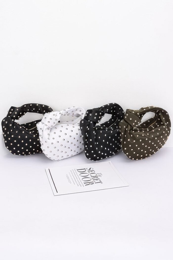 Satin metal studded hobo bag