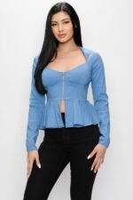Long Sleeve Ruffle Zip-up Jacket - Image 5
