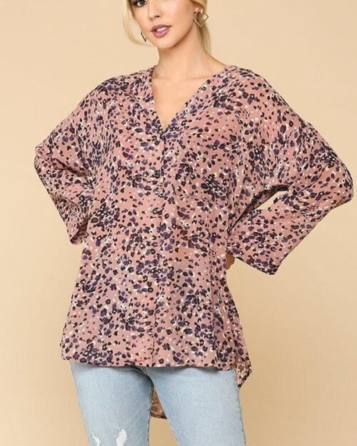 animal print button down lapel collar shirt with chest pocket