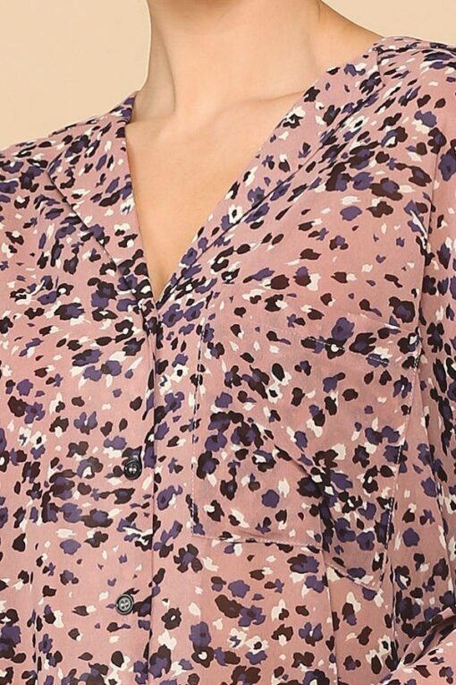 Animal Print Button Down Lapel Collar Shirt With Chest Pocket - Image 6