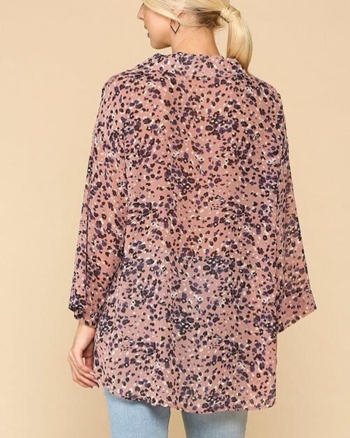 animal print button down lapel collar shirt with chest pocket