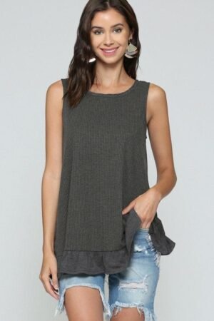 Sleeveless Back Lace Ruffle Detail Tank Top Sleeveless Back Lace Ruffle Detail Tank Top