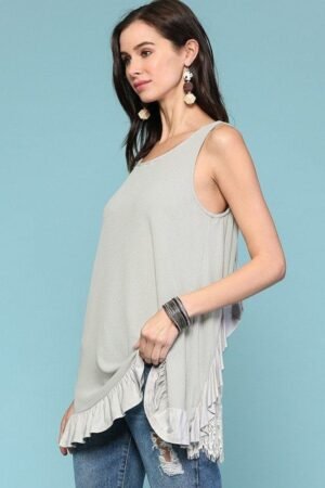 Sleeveless Back Lace Ruffle Detail Tank Top Sleeveless Back Lace Ruffle Detail Tank Top