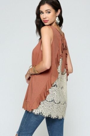 Sleeveless Back Lace Ruffle Detail Tank Top Sleeveless Back Lace Ruffle Detail Tank Top