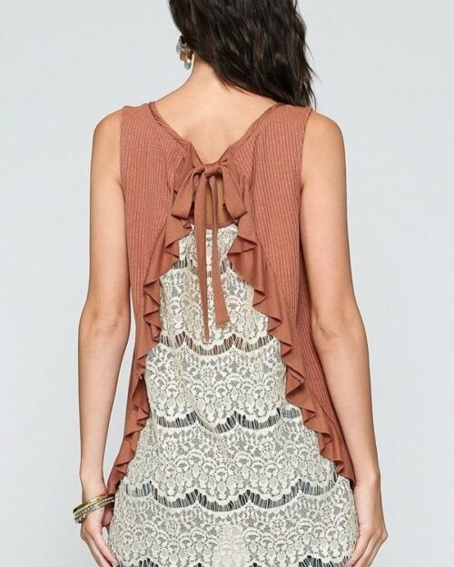 sleeveless back lace ruffle detail tank top