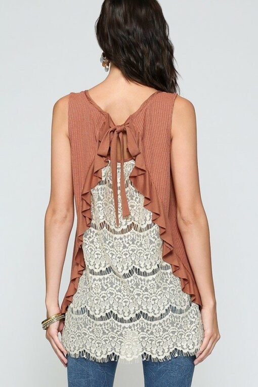 Sleeveless Back Lace Ruffle Detail Tank Top - Image 4