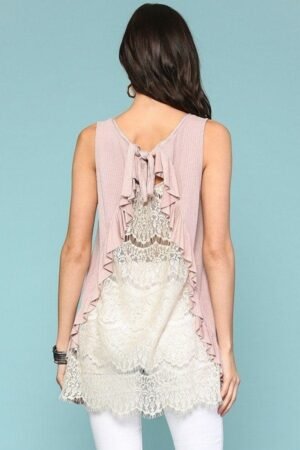 Sleeveless Back Lace Ruffle Detail Tank Top Sleeveless Back Lace Ruffle Detail Tank Top