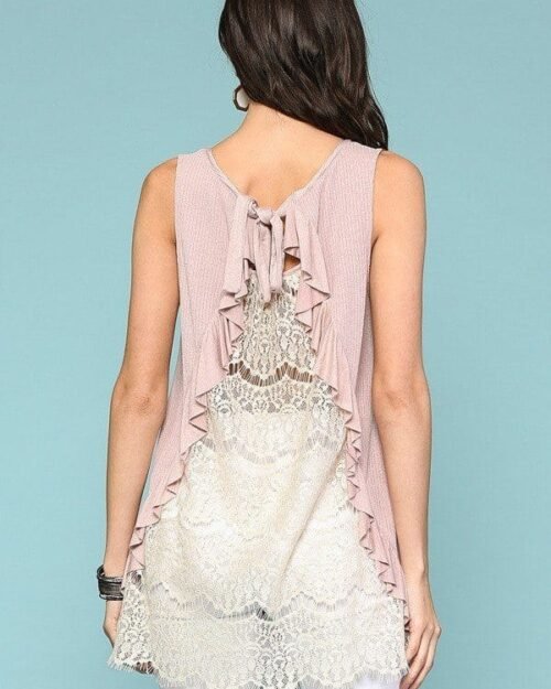 sleeveless back lace ruffle detail tank top