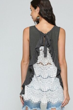 Sleeveless Back Lace Ruffle Detail Tank Top Sleeveless Back Lace Ruffle Detail Tank Top