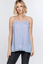 Boho Scallop Lace Trim Detailed Button Down Solid Subtle Textured Slit Side ... - Image 6