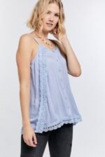 Boho Scallop Lace Trim Detailed Button Down Solid Subtle Textured Slit Side ... - Image 8