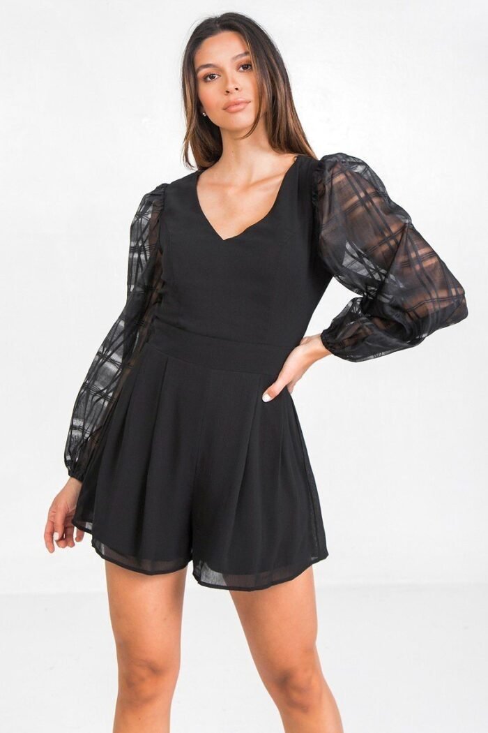 V neckline solid romper - image 1