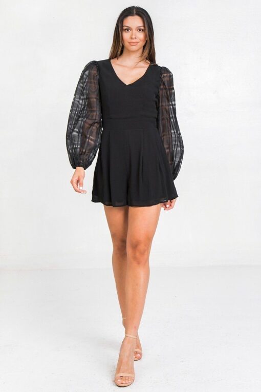V Neckline Solid Romper - Image 2