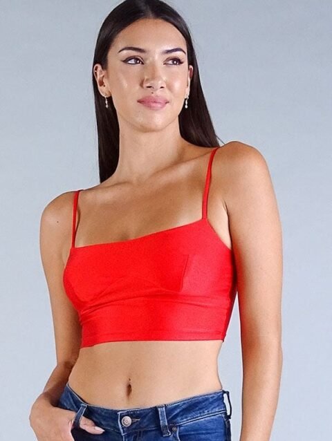 Sexy Spaghetti Strap Darted Under Bust Crop Top